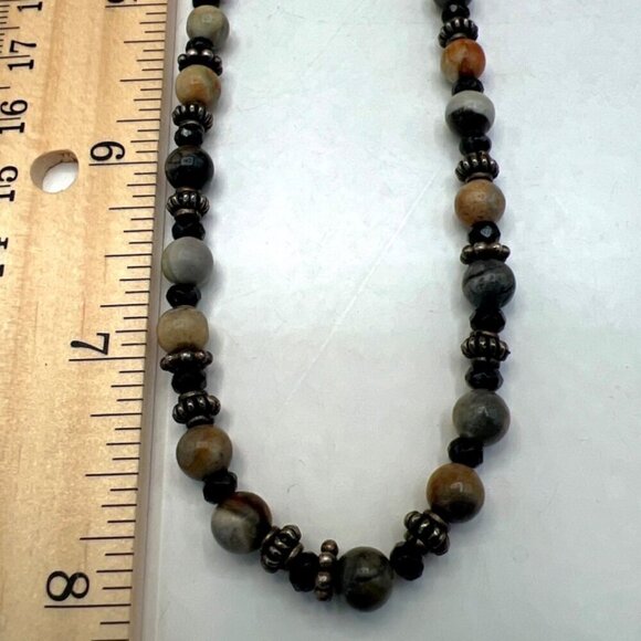 Handcrafted Beaded Necklace With Earth Tone Gemstones & Metal Spacers.   B88 - Picture 9 of 9